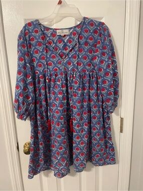 The Fox and the Mermaid Blue and Red Rose Print Dress Size Medium